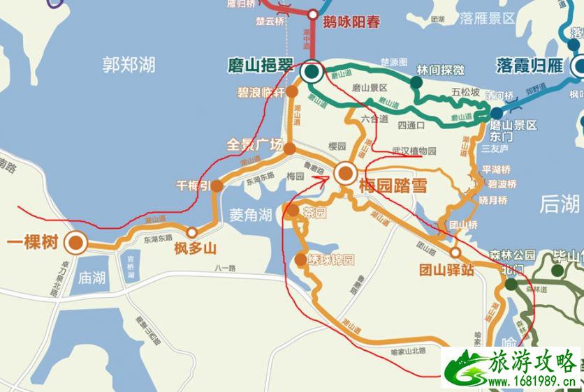 武汉东湖绿道线路图 这份高清路线图值得收藏