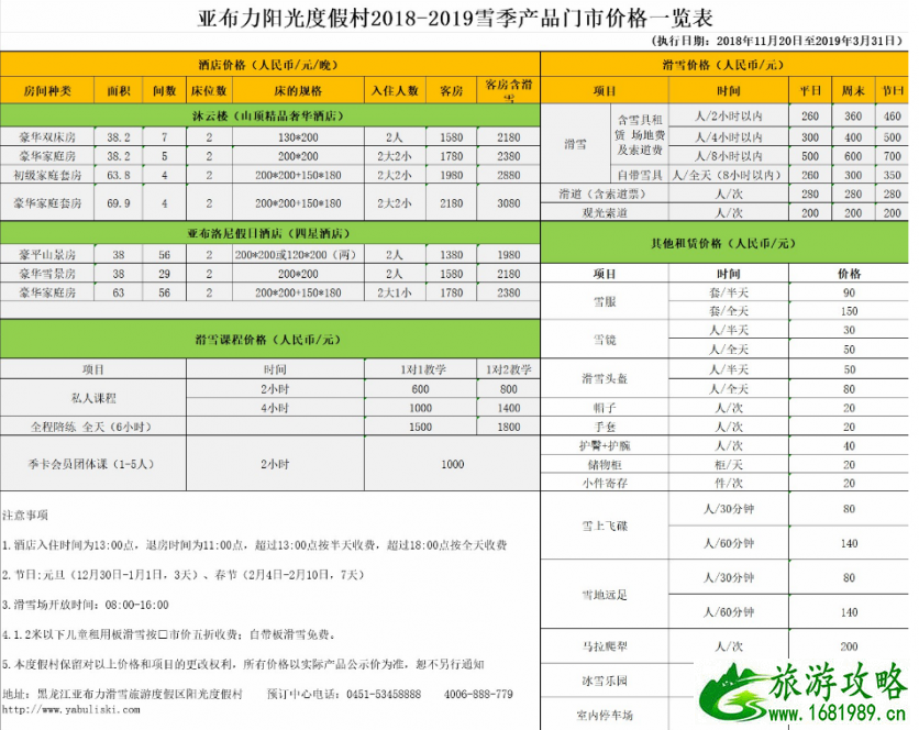 2022亚布力阳光滑雪场开放时间+滑雪价格