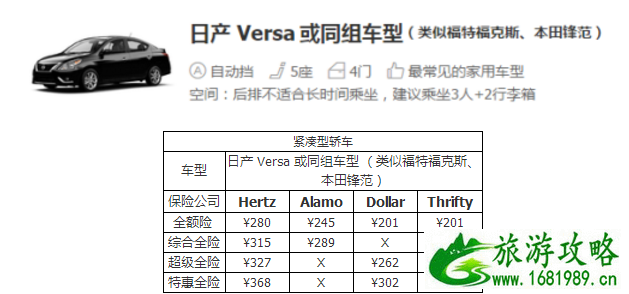 在美国租车多少钱一天