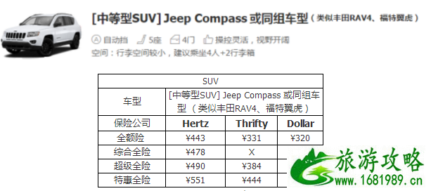 在美国租车多少钱一天