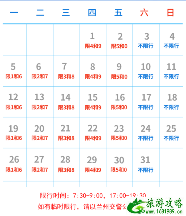 7月兰州限行时间和区域图