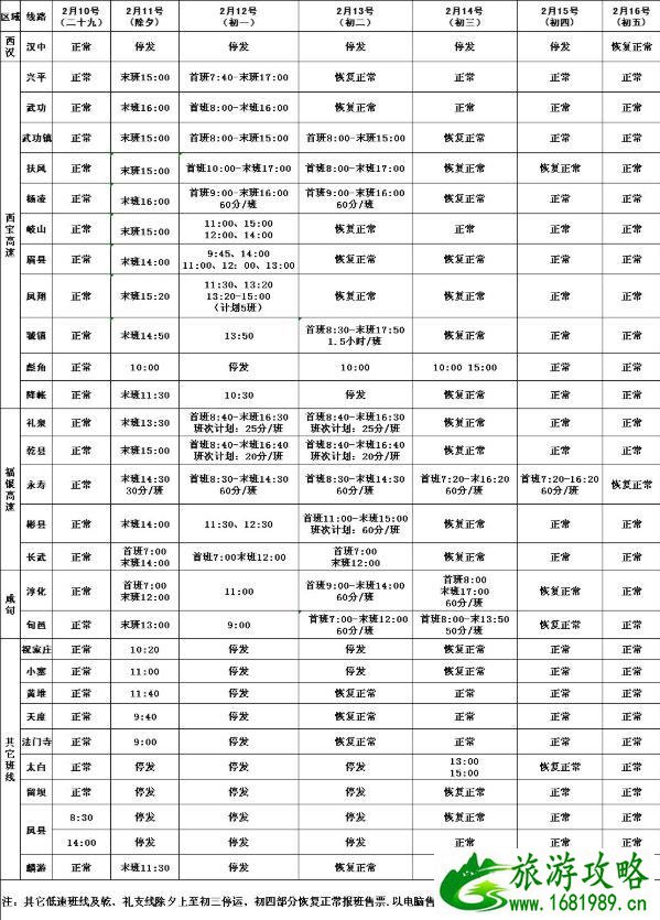 2021西安城西客运站春节班次时刻表 城南客运站春节班次时刻表