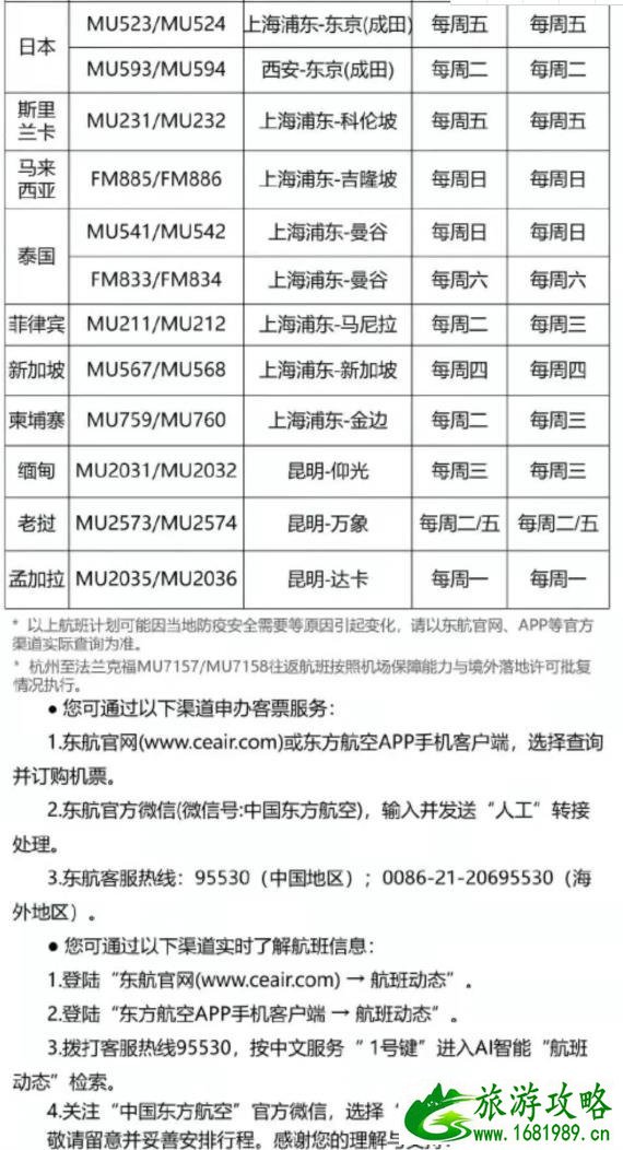 2021年1月国际航班计划 东航、南航、国航汇总