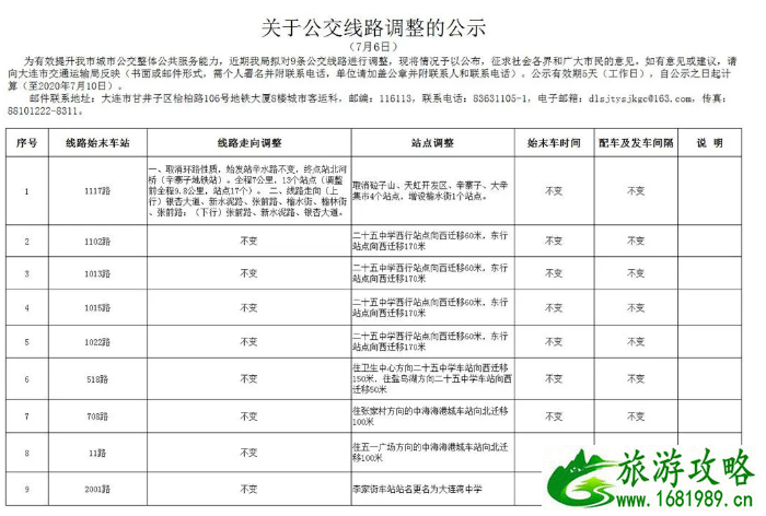 7月大连多条公交线路及运营最新调整信息