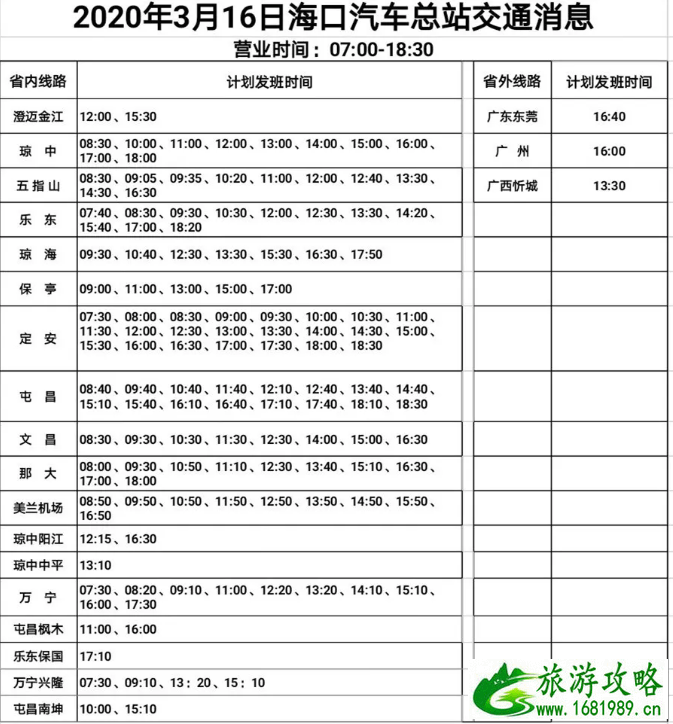 3月海口汽车班线最新信息 海南列车恢复线路