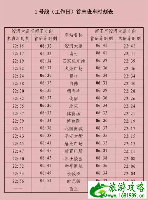 2022石家庄地铁1号线运营最新时间表+1号线二期最新消息