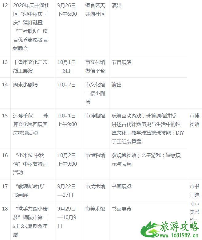 2020铜陵国庆活动安排