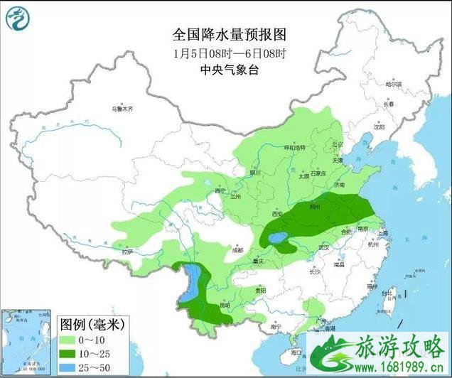 2020年第一场大范围雨雪天气分布图