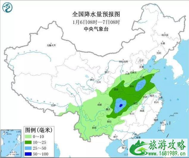 2020年第一场大范围雨雪天气分布图