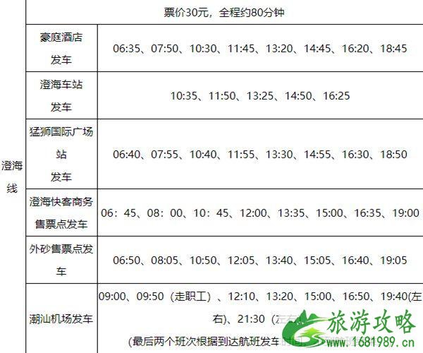 2021揭阳潮汕国际机场大巴最新时刻表