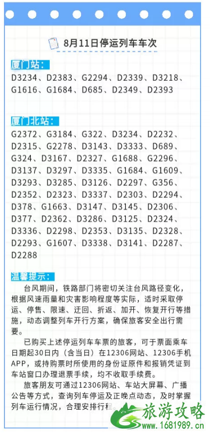 2020台风米克拉登陆厦门关闭景区名单-停运列车及取消航班