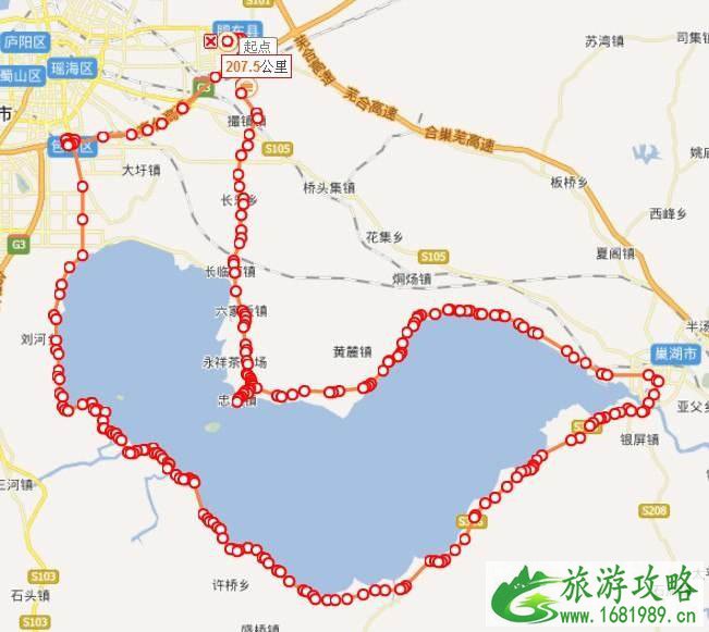 环巢湖自驾游路线图