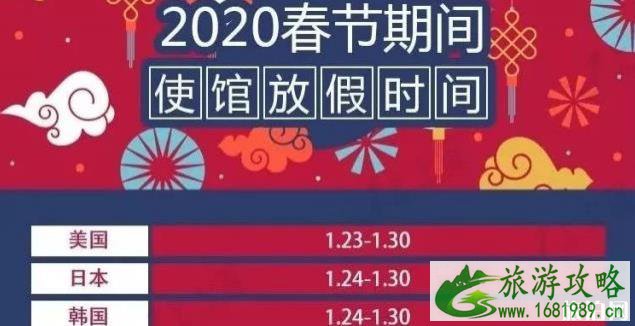 2020春节各国使馆放假时间表