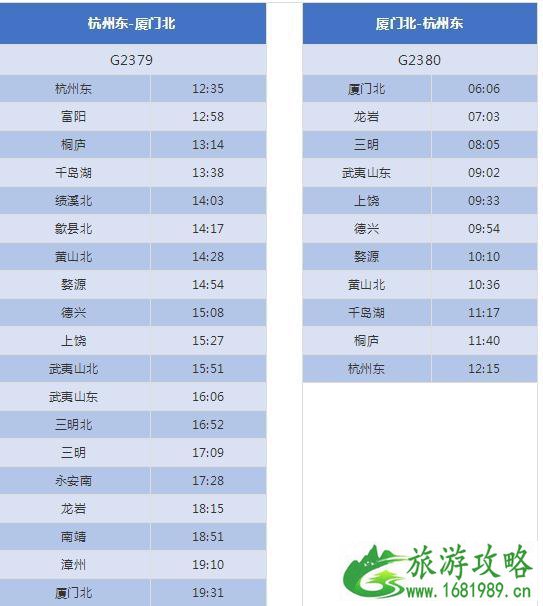 杭黄高铁购票时间+价格 杭黄高铁时刻表最全最新