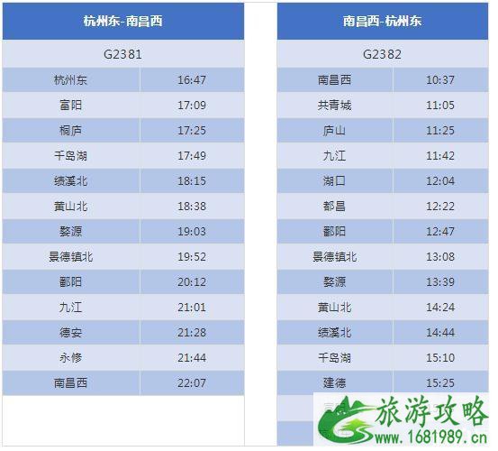 杭黄高铁购票时间+价格 杭黄高铁时刻表最全最新