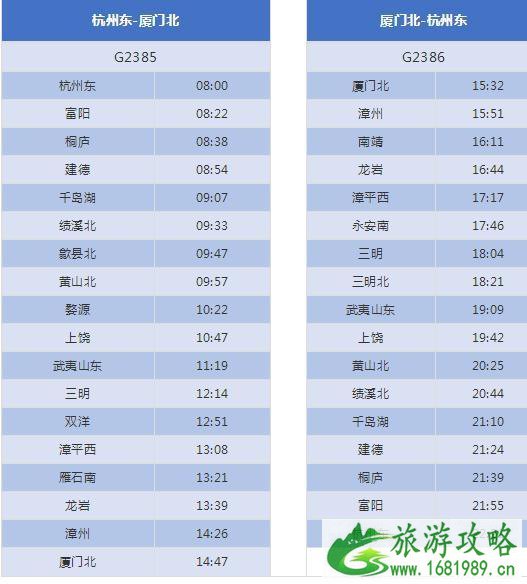 杭黄高铁购票时间+价格 杭黄高铁时刻表最全最新