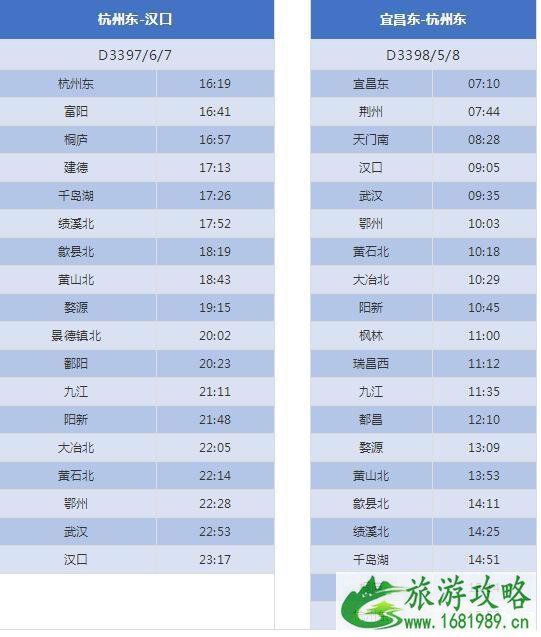 杭黄高铁购票时间+价格 杭黄高铁时刻表最全最新