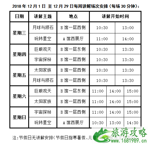 2022年12月1日至12月29日北京天文馆开放时间安排