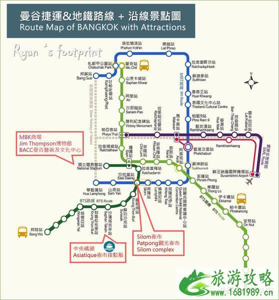 曼谷地铁MRT+空铁BTS沿线景点及曼谷中英对照版路线图