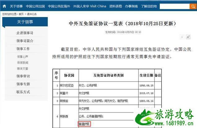 中国普通护照免签/落地签名单最新版
